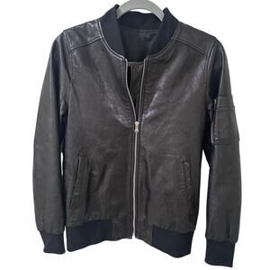 MA-1 soft Lamb Leather Bomber Flight Biker Jacket Black NWOT Made in Italy, S